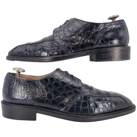 Vintage R. Martegani Italian Exotic Alligator Men size 15M Navy Blue Dress Shoes - Picture 5 of 11